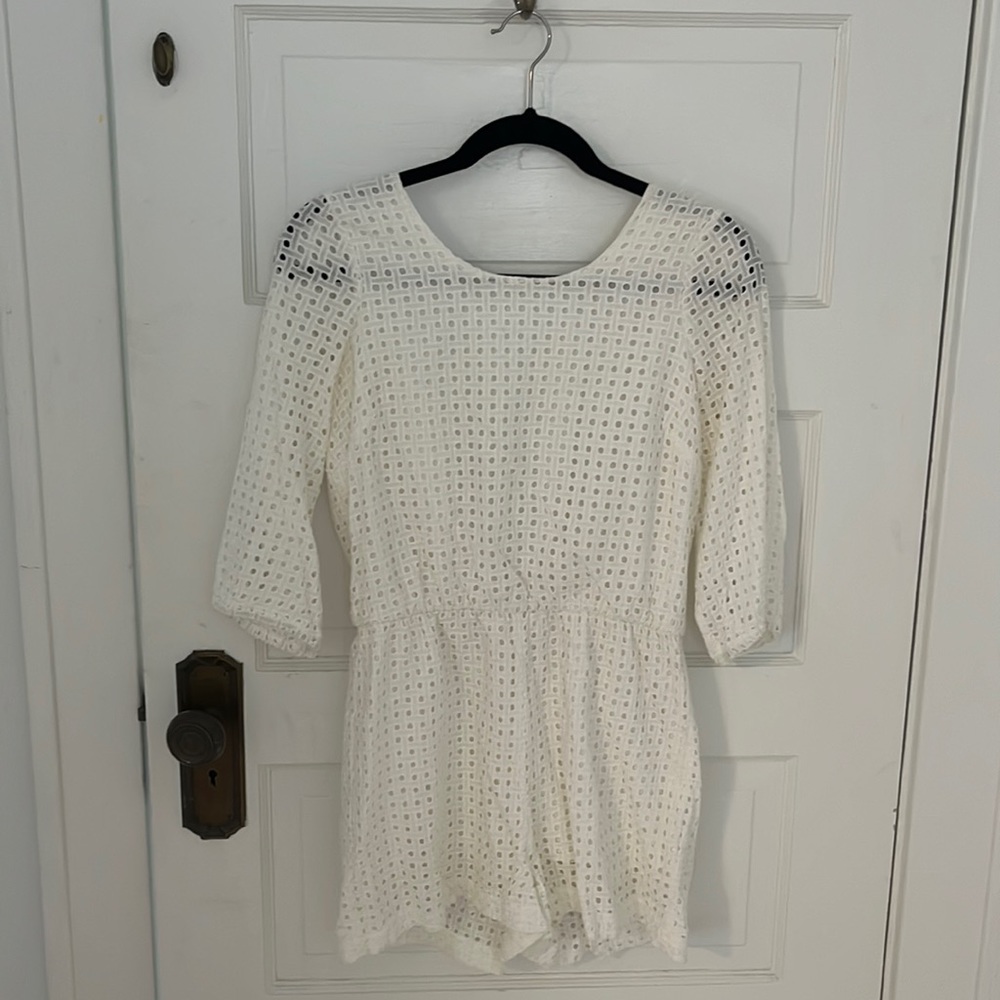 Anthropologie 3/4 length sleeves, tie-back romper